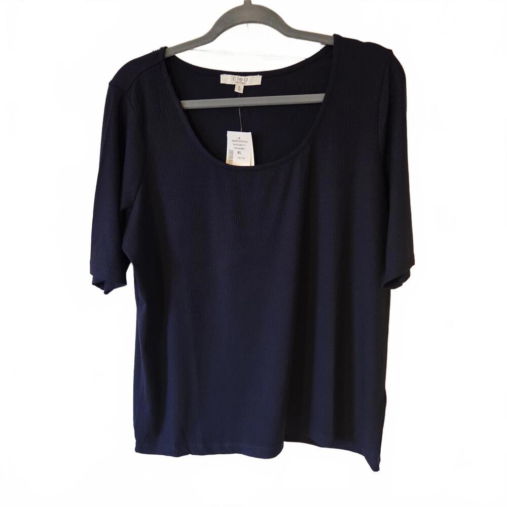 Cleo Petites Ribbed Navy T-Shirt - XL